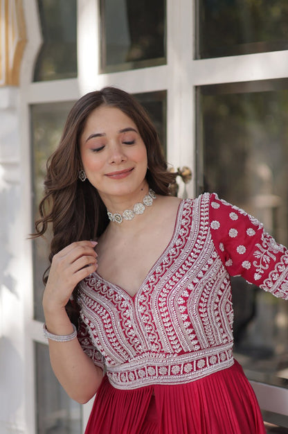 Slit-Cut Long Kurti with Lehenga Set | Purple & Red