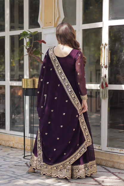 Faux Embroidered Gown Set | Rama & Purple | Premium Festive Wear