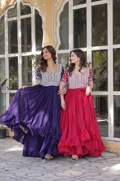 Slit-Cut Long Kurti with Lehenga Set | Purple & Red