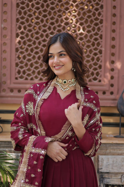 Black & Maroon Star  Gown with Dupatta – Ready-to-Wear Collection