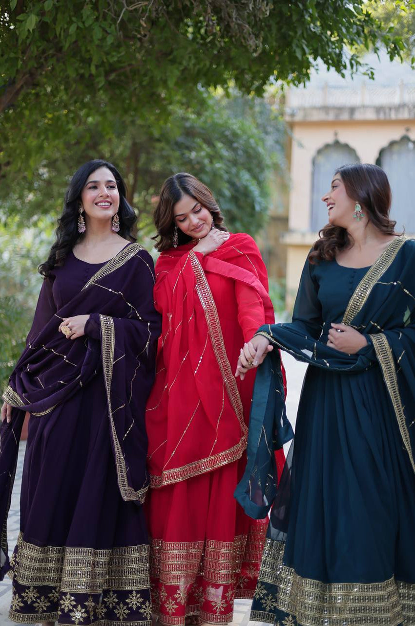 Premium Faux Blooming Embroidered Gown with Dupatta