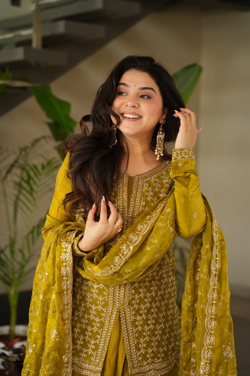 Fendy Fabric Sharara Suit with Rich Beads & Zari Embroidery – Ready to Wear Festive Collection (2025)