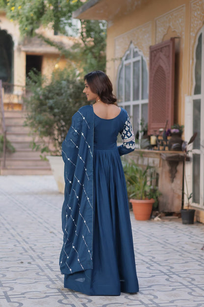 Designer Star Georgette Gown with Beads & Sequins Work + Dupatta