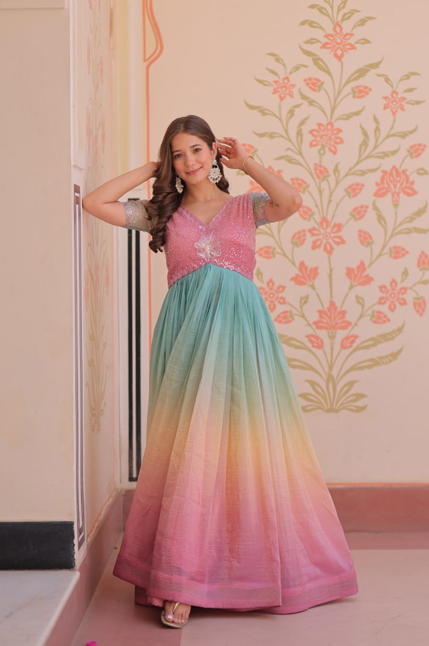 Multicolor Gold Crush Beads Embroidered Designer Gown