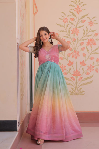 Multicolor Gold Crush Beads Embroidered Designer Gown