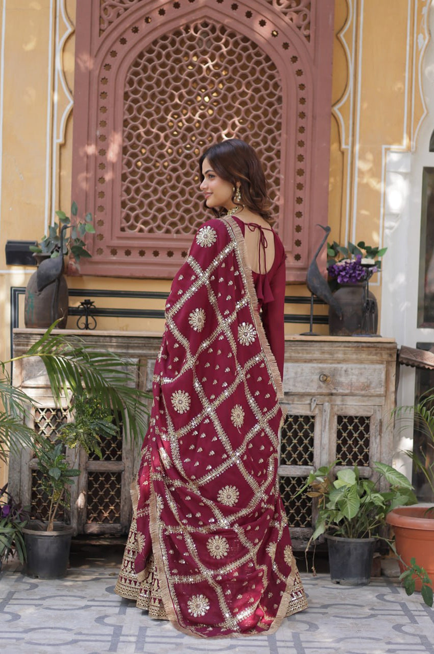 Black & Maroon Star  Gown with Dupatta – Ready-to-Wear Collection