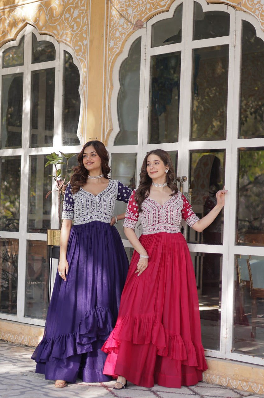 Slit-Cut Long Kurti with Lehenga Set | Purple & Red