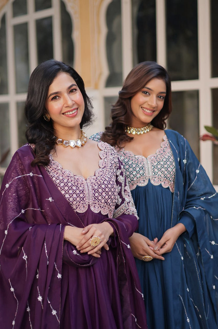 Designer Star Georgette Gown with Beads & Sequins Work + Dupatta