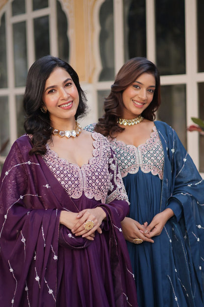 Designer Star Georgette Gown with Beads & Sequins Work + Dupatta