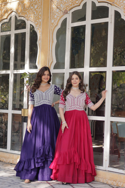 Slit-Cut Long Kurti with Lehenga Set | Purple & Red