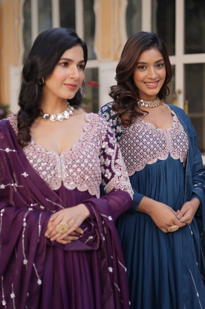 Designer Star Georgette Gown with Beads & Sequins Work + Dupatta