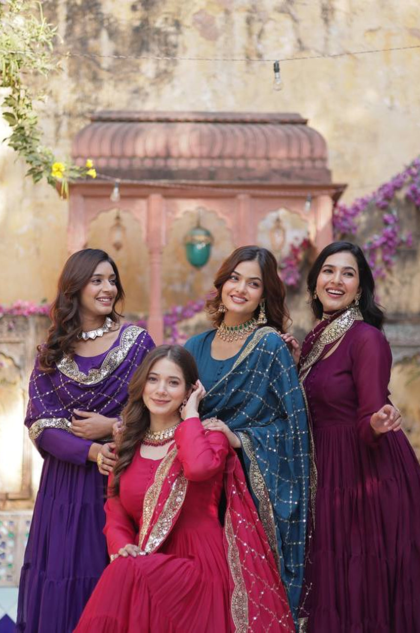 Premium 15 Mtr Flair Gown Set with Embroidered Dupatta