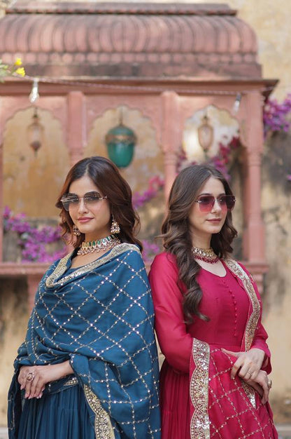 Premium 15 Mtr Flair Gown Set with Embroidered Dupatta