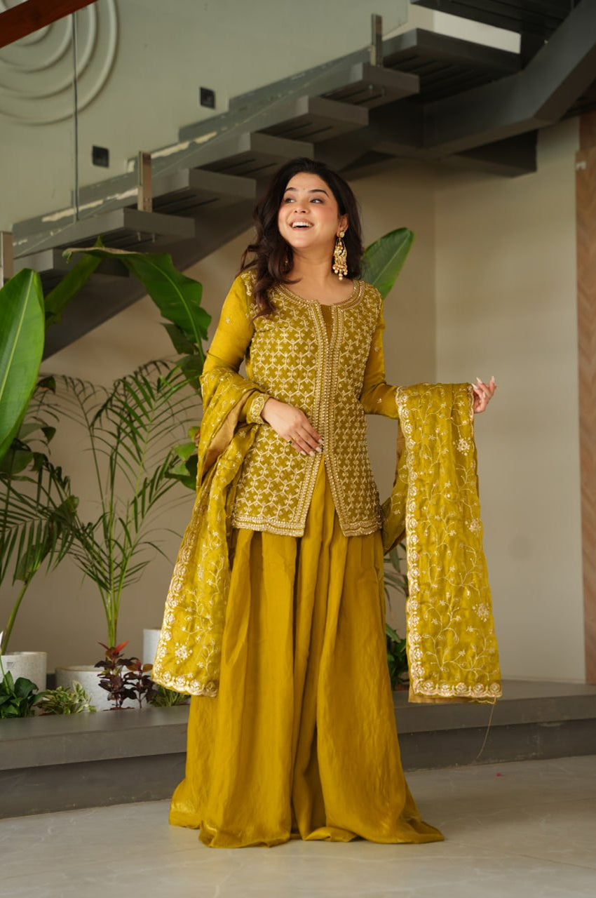 Fendy Fabric Sharara Suit with Rich Beads & Zari Embroidery – Ready to Wear Festive Collection (2025)