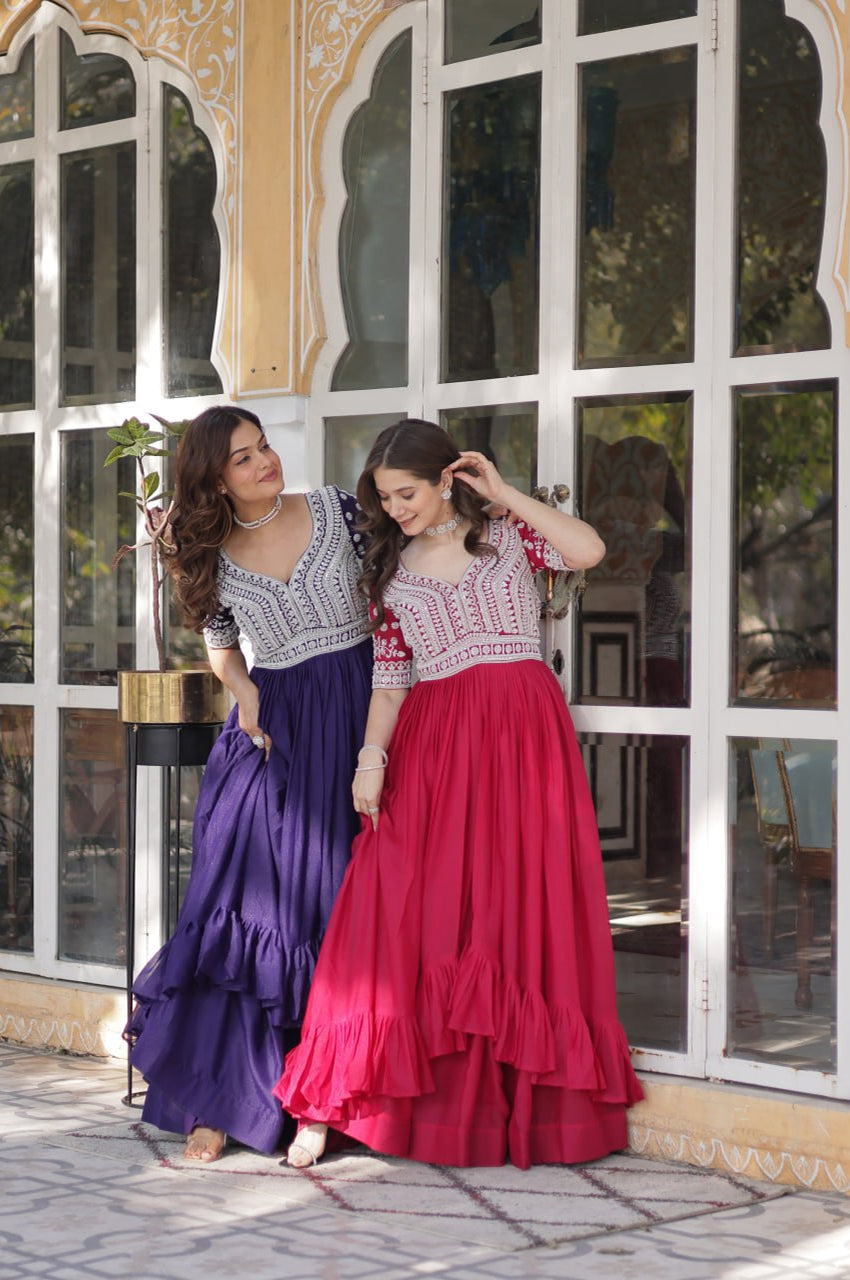 Slit-Cut Long Kurti with Lehenga Set | Purple & Red