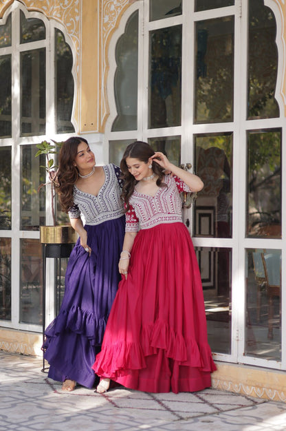 Slit-Cut Long Kurti with Lehenga Set | Purple & Red