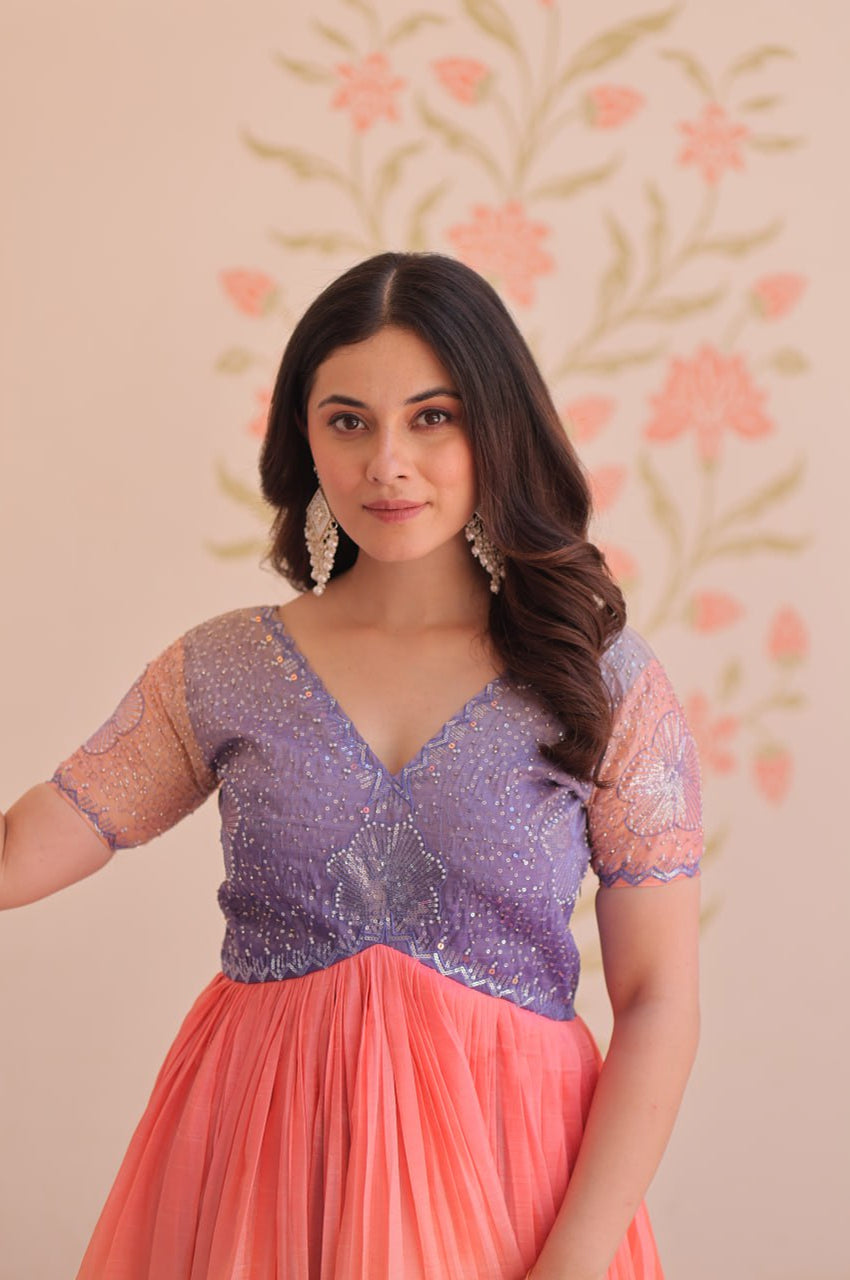 Multicolor Gold Crush Beads Embroidered Designer Gown