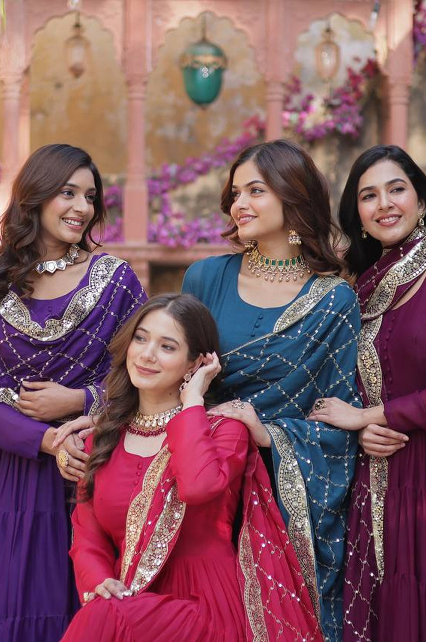 Premium 15 Mtr Flair Gown Set with Embroidered Dupatta