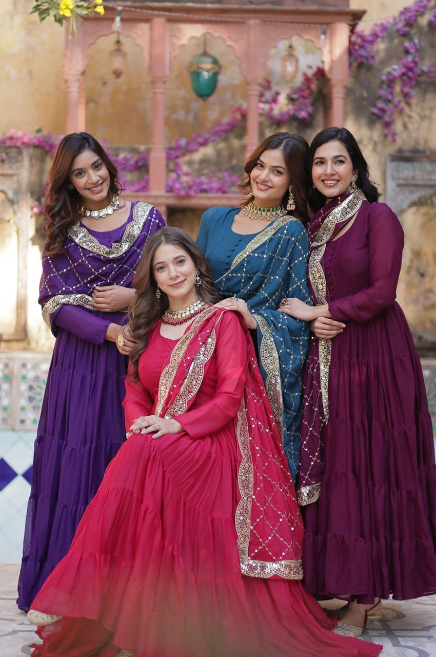 Premium 15 Mtr Flair Gown Set with Embroidered Dupatta