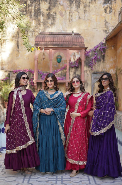 Premium 15 Mtr Flair Gown Set with Embroidered Dupatta