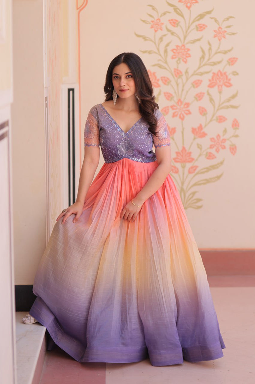 Multicolor Gold Crush Beads Embroidered Designer Gown