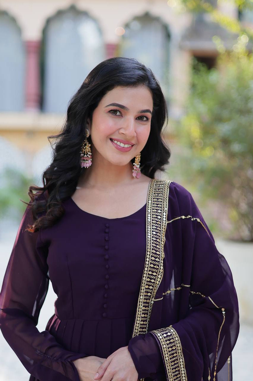 Premium Faux Blooming Embroidered Gown with Dupatta