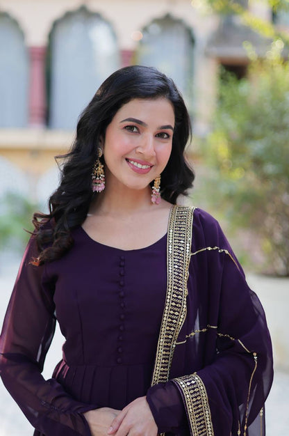 Premium Faux Blooming Embroidered Gown with Dupatta