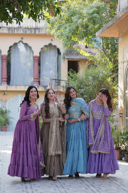 Premium Star Georgette Heavy Flair Gown with Embroidered Dupatta