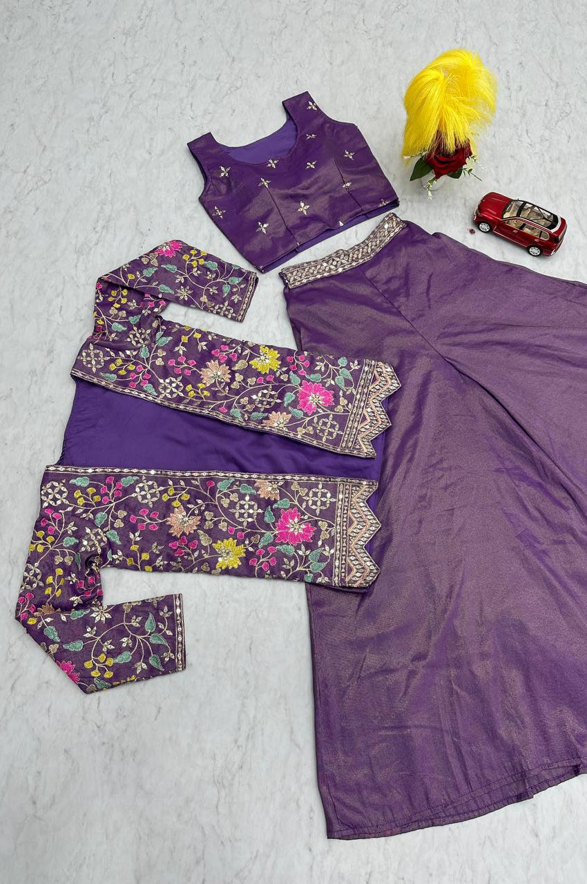 Violet Red & Violet Choli with Embroidered Shrug & Plazzo