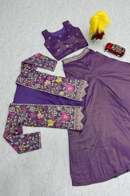 Violet Red & Violet Choli with Embroidered Shrug & Plazzo