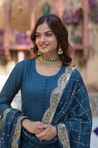 Premium 15 Mtr Flair Gown Set with Embroidered Dupatta