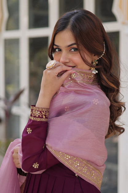 Star Georgette Gown with Dupatta | Maroon | Embroidered Edition
