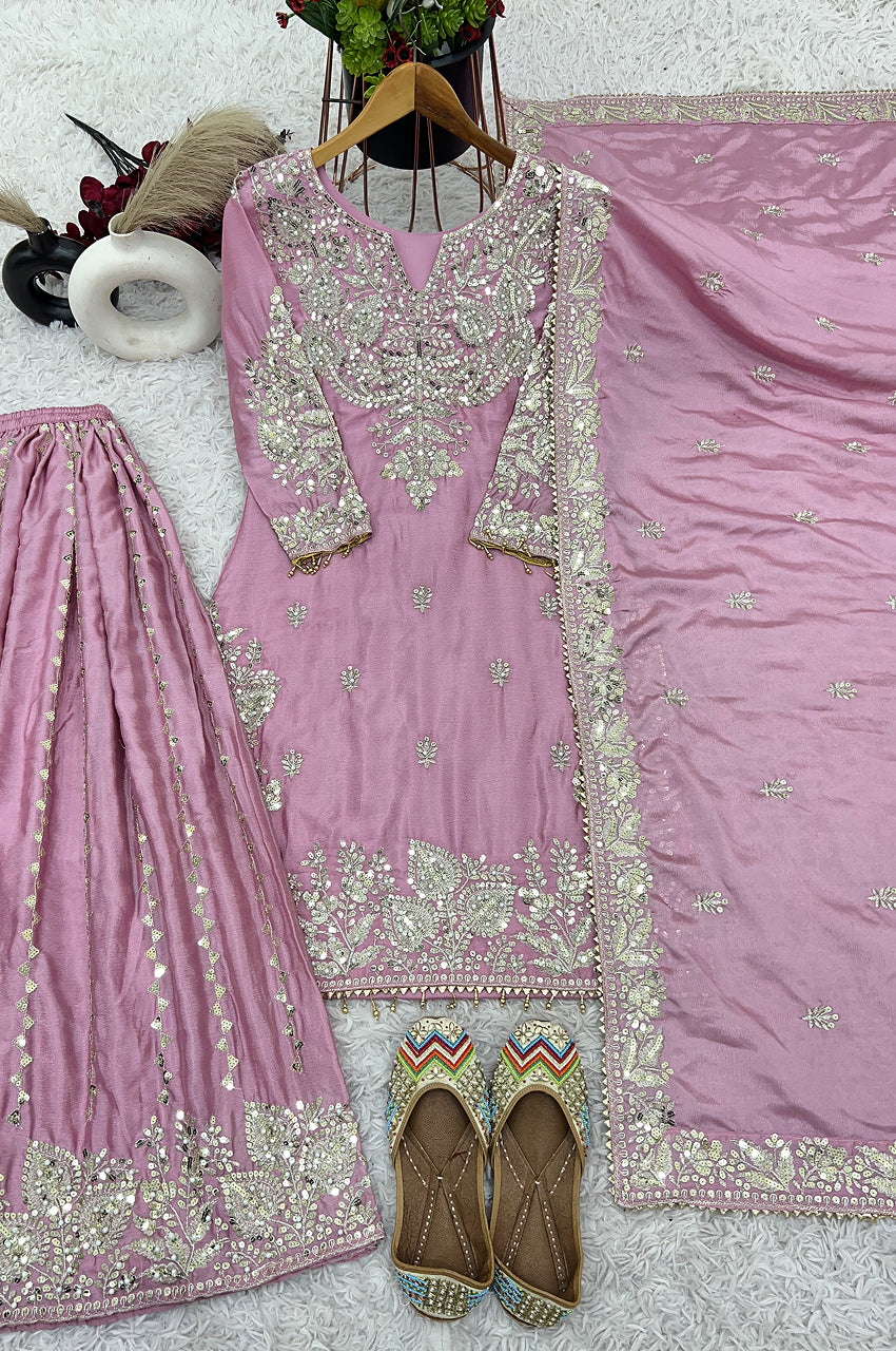 Baby Pink Embroidered Gharara Suit Set – Ready-to-Wear Collection