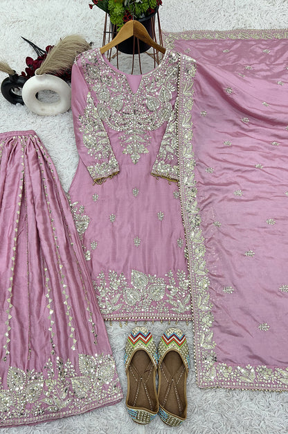 Baby Pink Embroidered Gharara Suit Set – Ready-to-Wear Collection