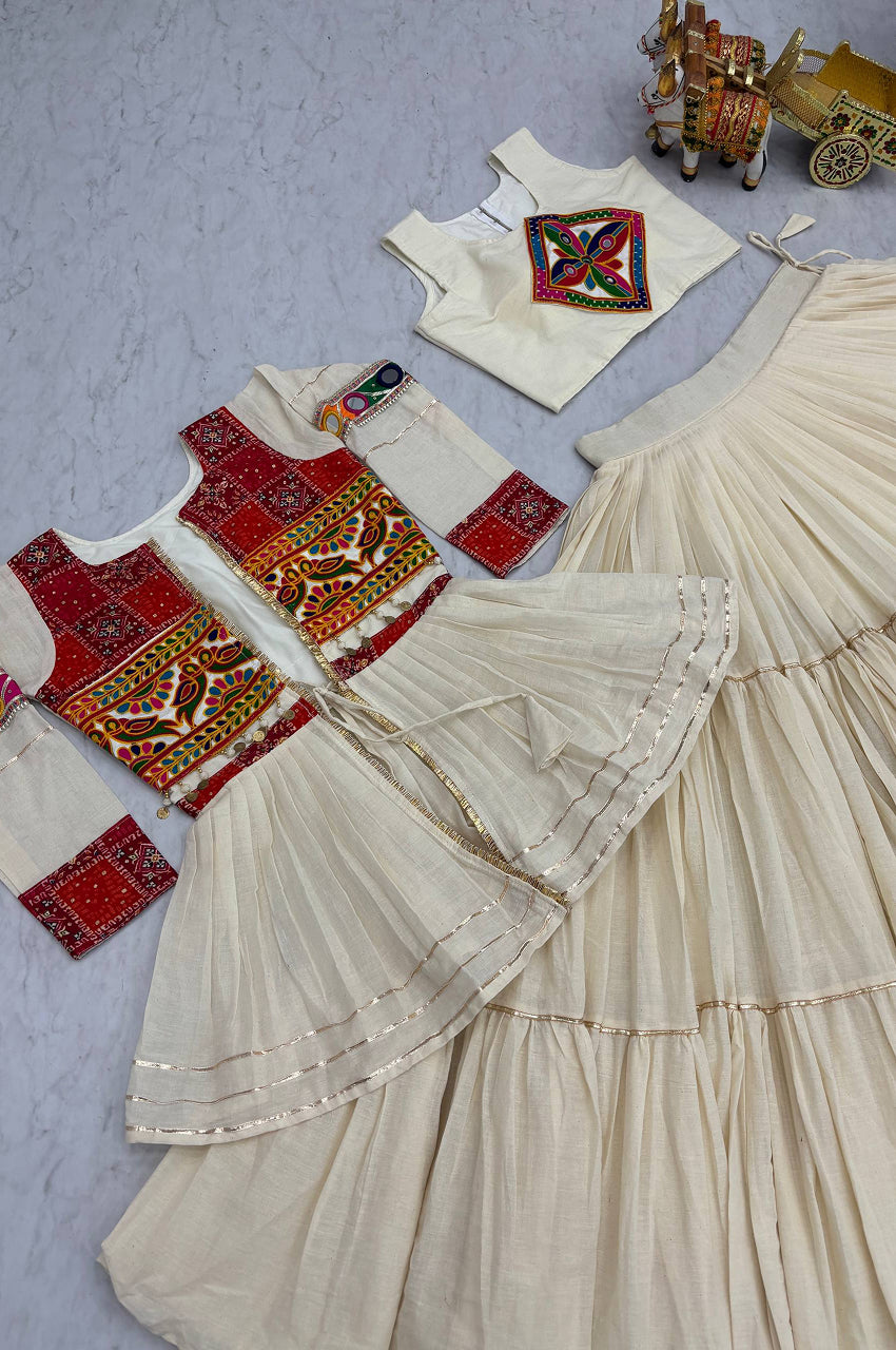 Pure Cotton Gamthi Work Lehenga Choli with Koti – 9 Meter Flair | Navratri 2025 Special