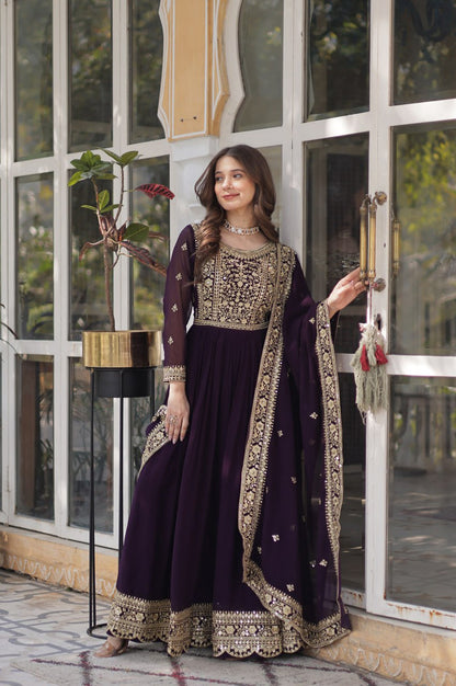 Faux Embroidered Gown Set | Rama & Purple | Premium Festive Wear