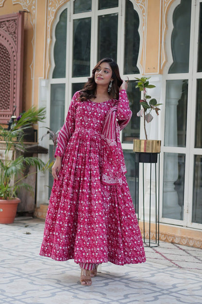 Pure Cotton Kurti with Pant & Dupatta Set | Blue & Pink | Ethnic Chic