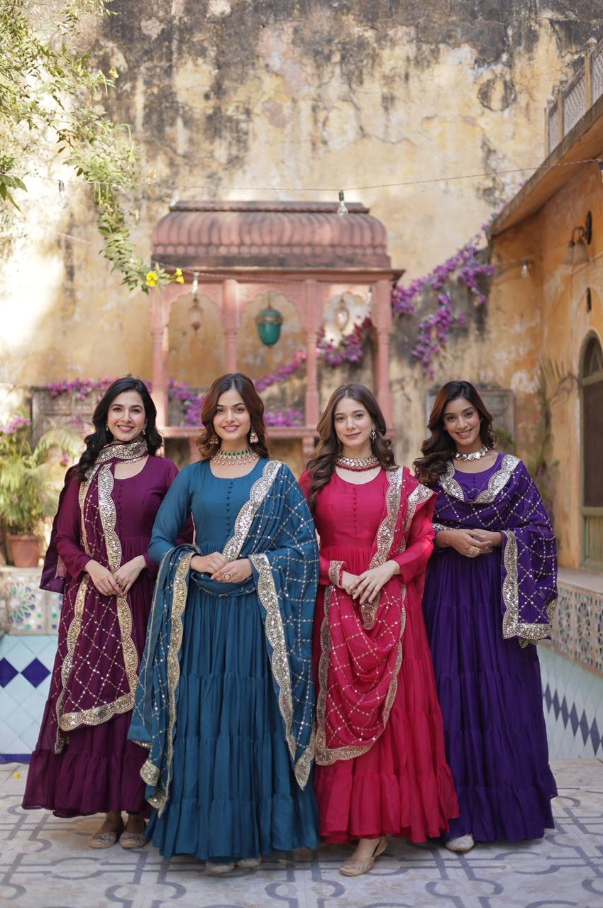 Premium 15 Mtr Flair Gown Set with Embroidered Dupatta