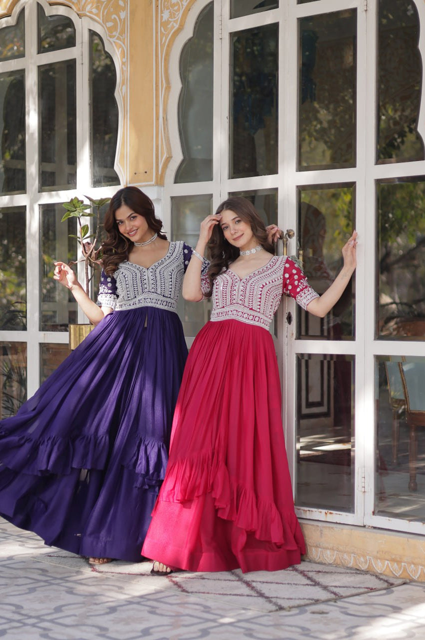 Slit-Cut Long Kurti with Lehenga Set | Purple & Red