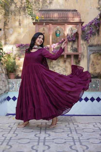 Premium 15 Mtr Flair Gown Set with Embroidered Dupatta