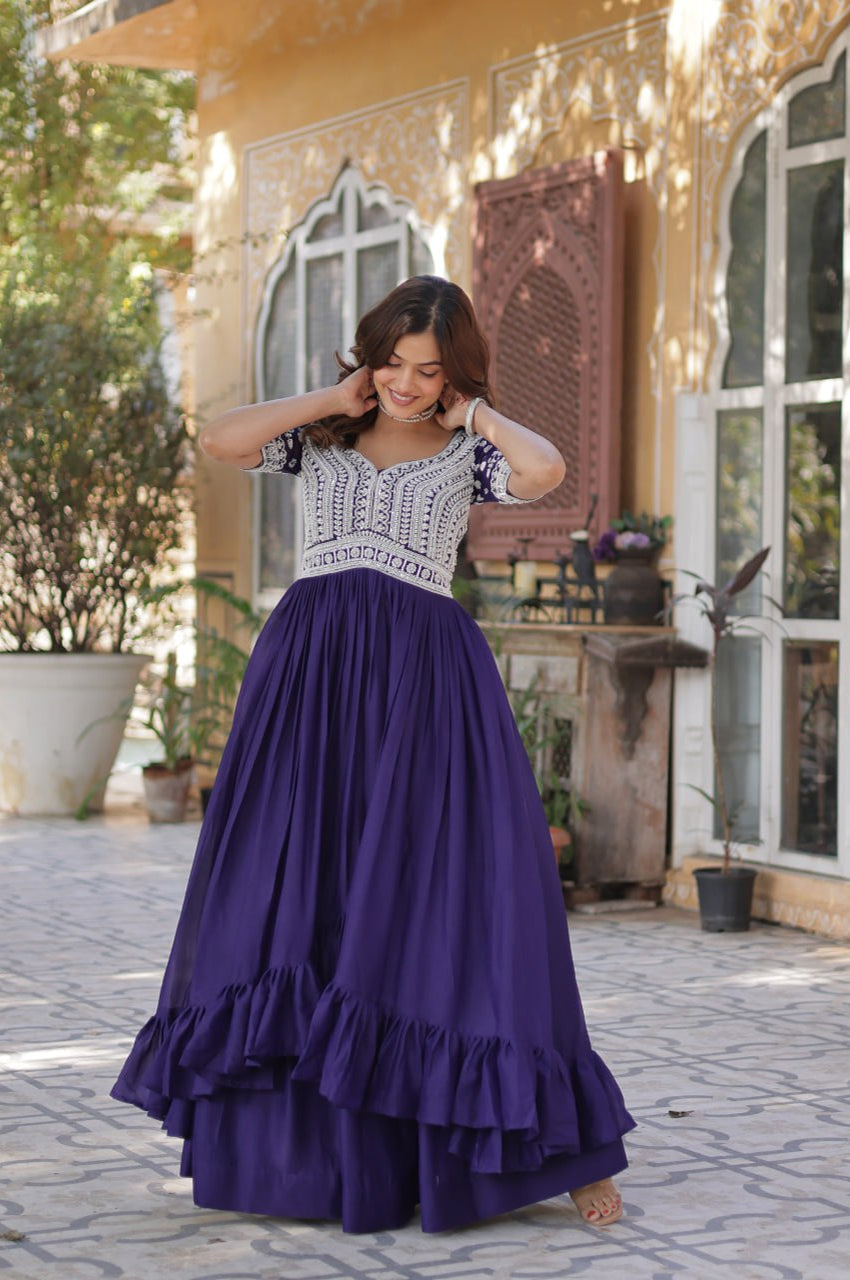 Slit-Cut Long Kurti with Lehenga Set | Purple & Red