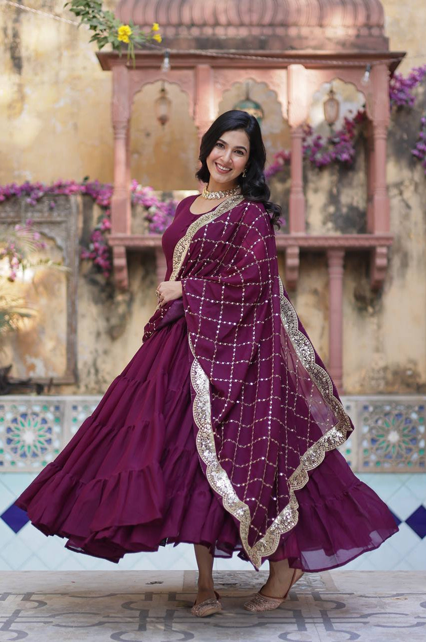 Premium 15 Mtr Flair Gown Set with Embroidered Dupatta