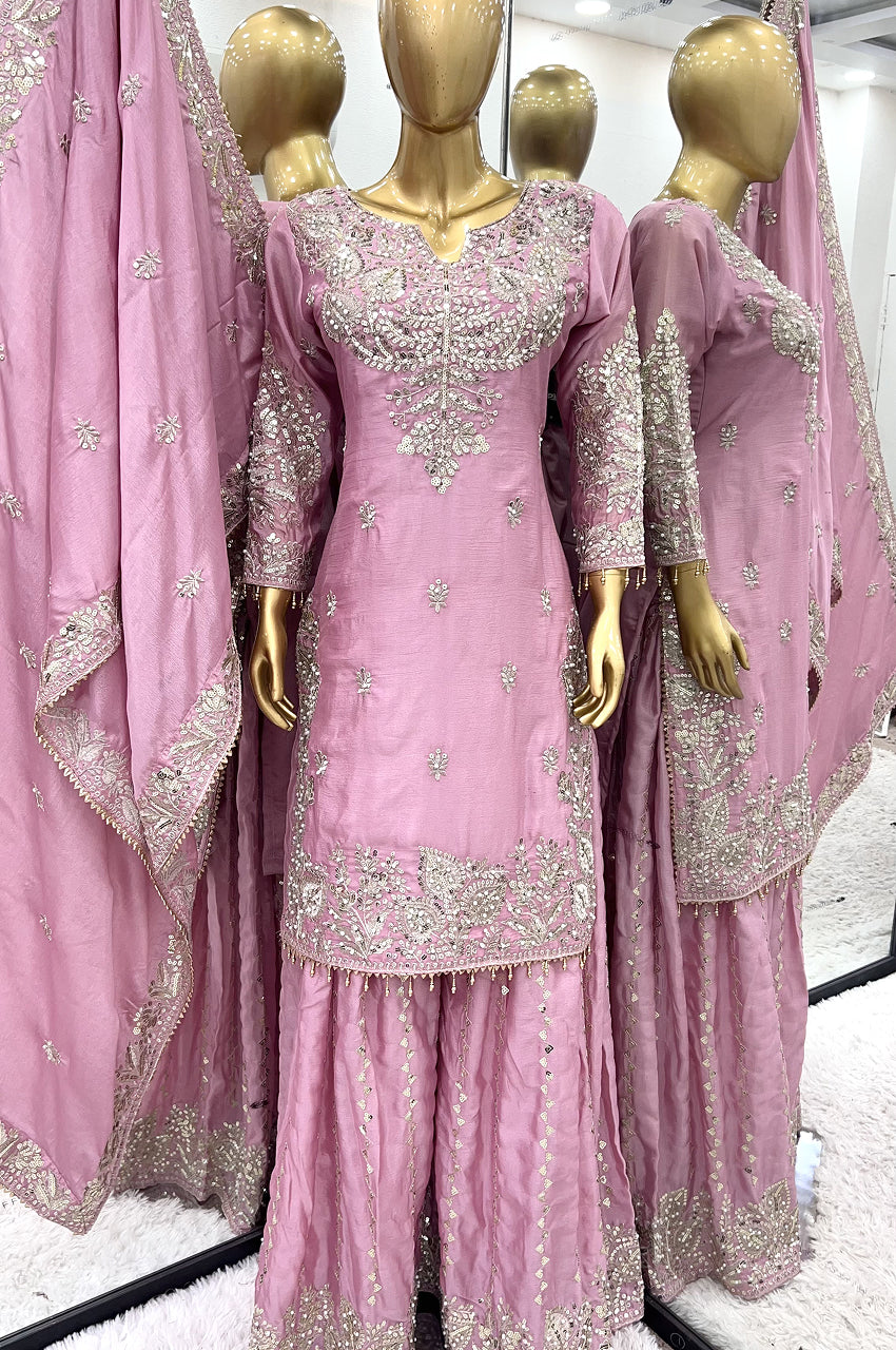 Baby Pink Embroidered Gharara Suit Set – Ready-to-Wear Collection