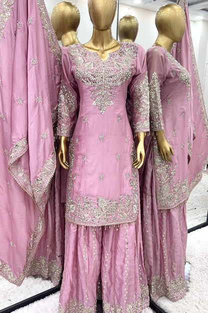 Baby Pink Embroidered Gharara Suit Set – Ready-to-Wear Collection