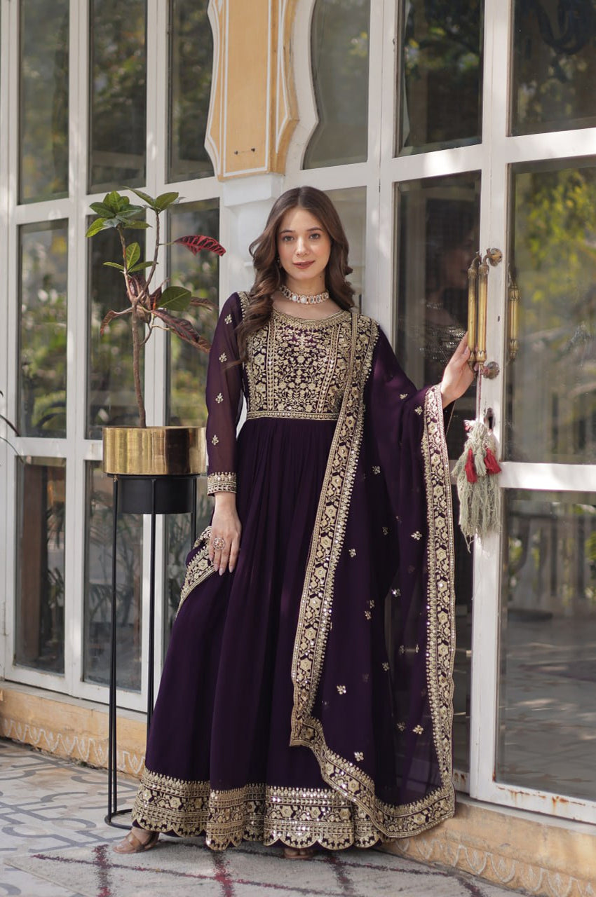 Faux Embroidered Gown Set | Rama & Purple | Premium Festive Wear