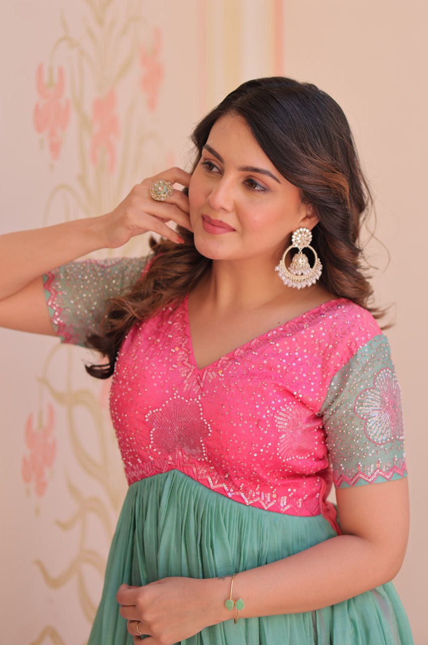 Multicolor Gold Crush Beads Embroidered Designer Gown