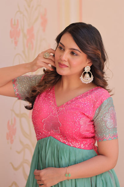 Multicolor Gold Crush Beads Embroidered Designer Gown