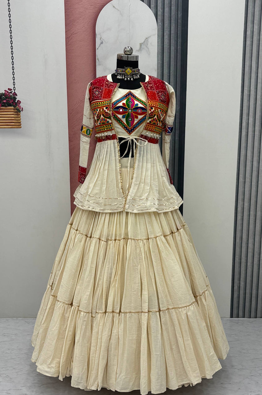 Pure Cotton Gamthi Work Lehenga Choli with Koti – 9 Meter Flair | Navratri 2025 Special