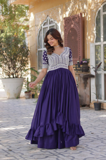 Slit-Cut Long Kurti with Lehenga Set | Purple & Red