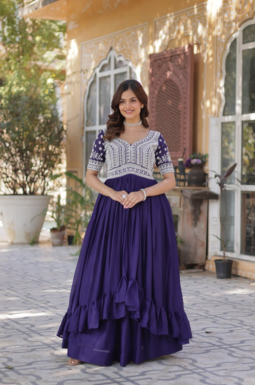 Slit-Cut Long Kurti with Lehenga Set | Purple & Red